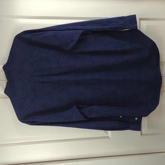 Men's Hilfiger Vtg. LS BU Cotton Navy Blue Geometric Pattern Mirror Inside Shirt - Picture 10 of 13